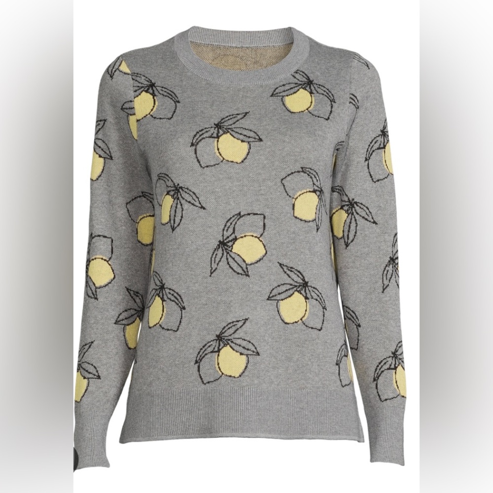 Time and Tru Gray Sweater with Yellow Lemon Print Size XL (16/18)